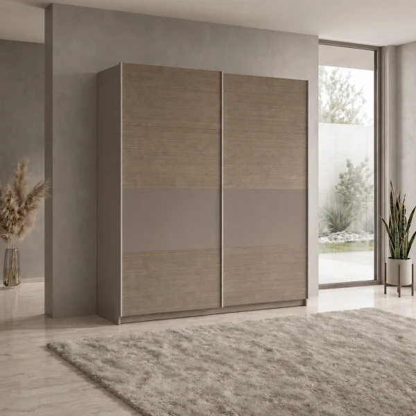 Armadio 200x218h cm 2 ante scorrevoli rovere scuro marrone Rebecca