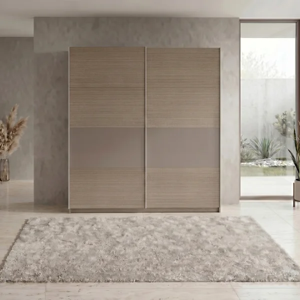 Armadio 200x218h cm 2 ante scorrevoli rovere scuro marrone Rebecca