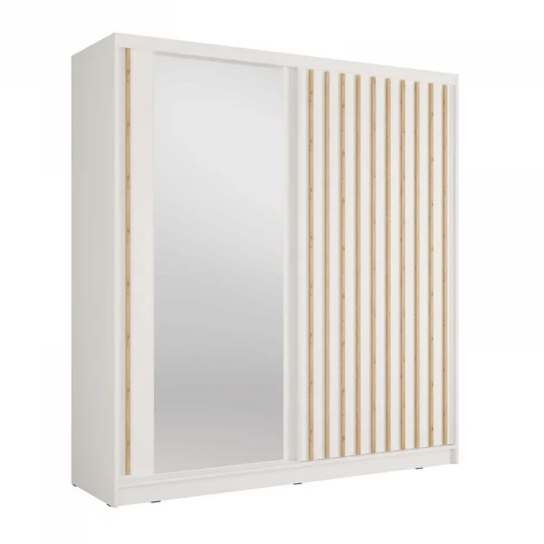 Armadio 205x215h cm 2 ante scorrevoli, cannettato con specchio bianco rovere Vance