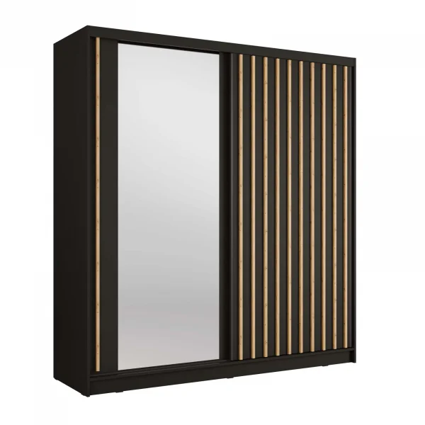 Armadio 205x215h cm 2 ante scorrevoli, cannettato con specchio nero rovere Vance