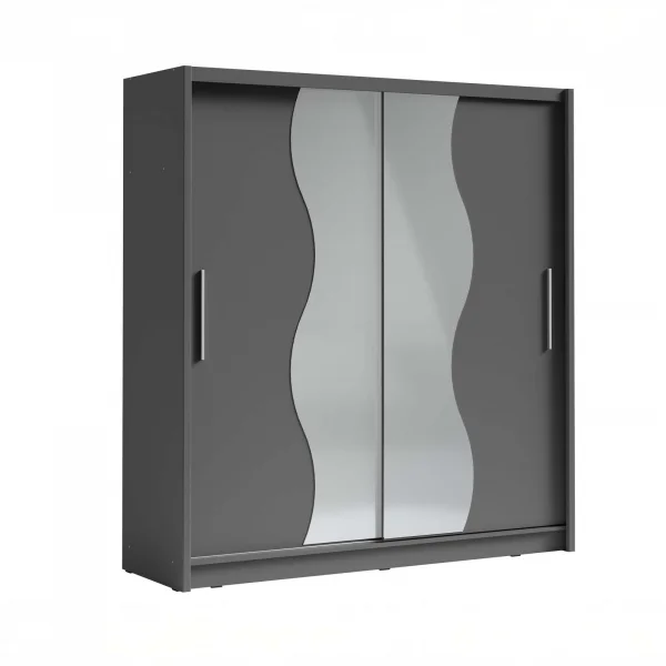 Armadio 205x215h cm 2 ante scorrevoli con specchio a onda antracite Varna