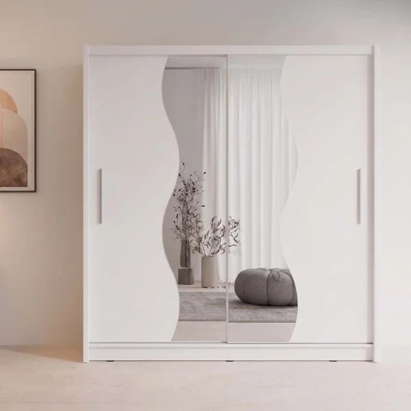 Armadio 205x215h cm 2 ante scorrevoli con specchio a onda bianco Varna