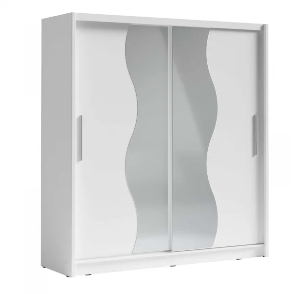 Armadio 205x215h cm 2 ante scorrevoli con specchio a onda bianco Varna