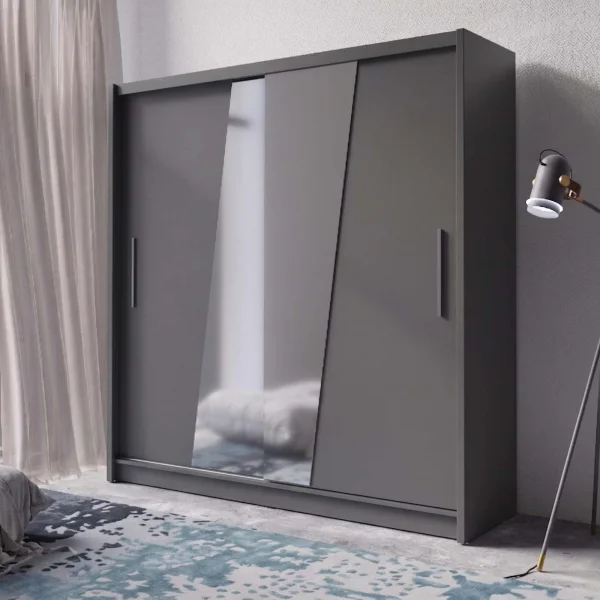 Armadio 205x215h cm 2 ante scorrevoli con specchio diagonale antracite Varna