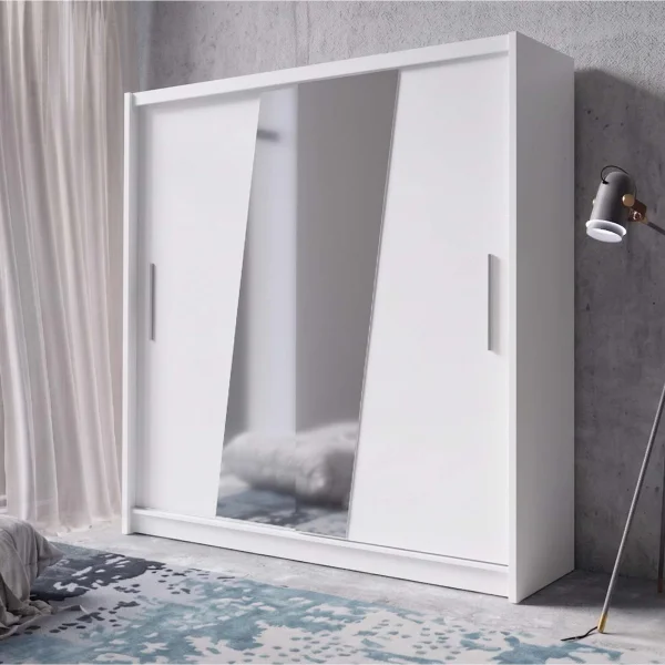 Armadio 205x215h cm 2 ante scorrevoli con specchio diagonale bianco Varna