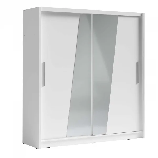 Armadio 205x215h cm 2 ante scorrevoli con specchio diagonale bianco Varna