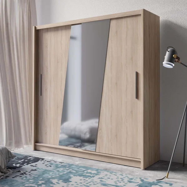 Armadio 205x215h cm 2 ante scorrevoli con specchio diagonale rovere Varna
