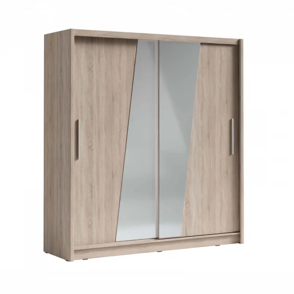 Armadio 205x215h cm 2 ante scorrevoli con specchio diagonale rovere Varna