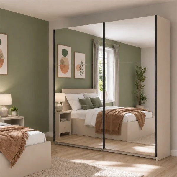 Armadio 220x196h cm 2 ante scorrevoli con doppio specchio beige cashmere Krea
