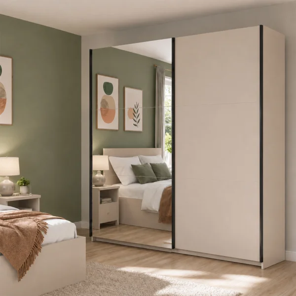 Armadio 220x196h cm 2 ante scorrevoli con specchio beige cashmere Krea