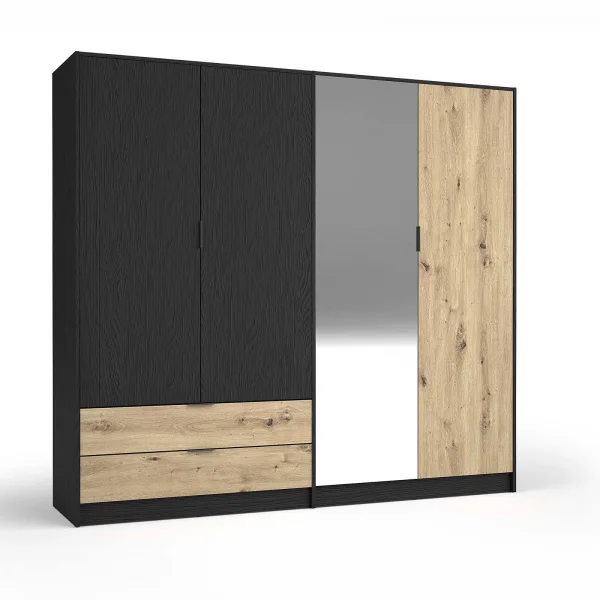 Armadio 220x203h cm 4 ante 2 cassetti nero frassinato rovere Polinesia