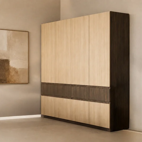 Armadio 220x211h cm 8 ante 4 cassetti rovere chiaro e rovere scuro Pitigliano
