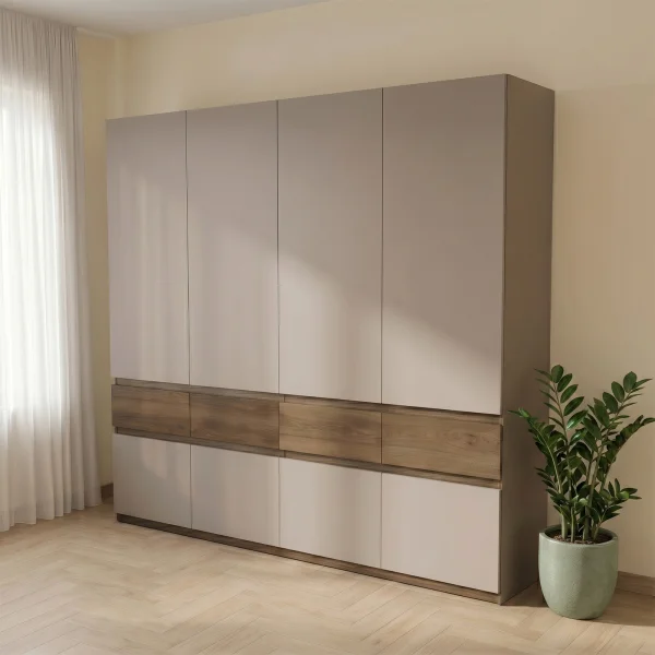 Armadio 220x211h cm 8 ante 4 cassetti tortora noce Raymonda