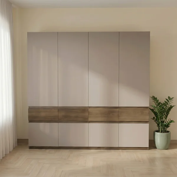 Armadio 220x211h cm 8 ante 4 cassetti tortora noce Raymonda