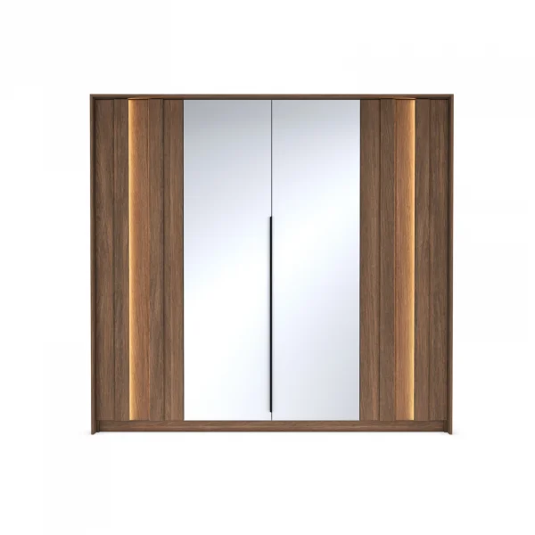Armadio 223x210h cm con led e specchio 4 ante camera da letto noce Bois
