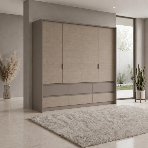 Armadio 240x220h cm 6 cassetti 2 ante a libro rovere scuro marrone Rebecca