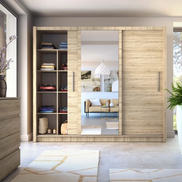 Armadio 248x215hcm 3 ante scorrevoli con specchio rovere Seattle