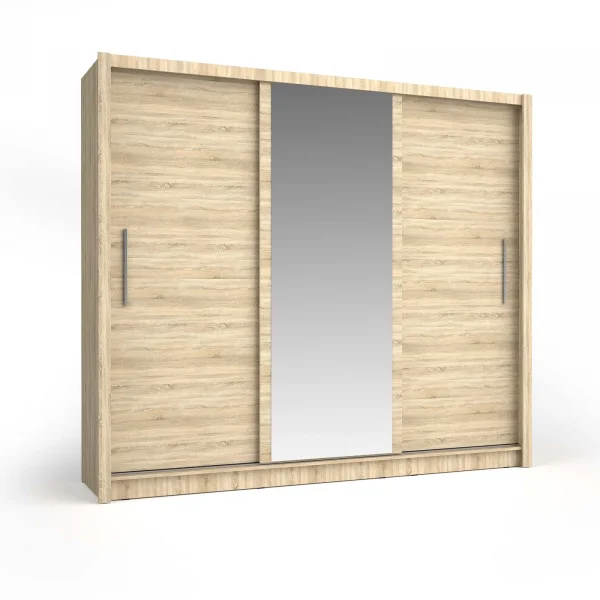 Armadio 248x215hcm 3 ante scorrevoli con specchio rovere Seattle