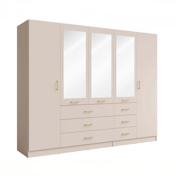 Armadio 250x200h cm 5 ante 6 cassetti con specchio beige cashmere Colmar