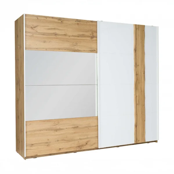 Armadio 250x218h cm 2 ante con specchio quercia bianco lucido Larry