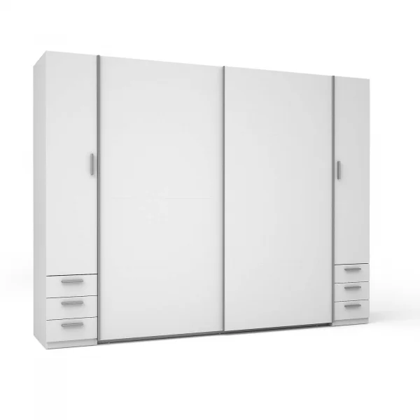 Armadio 270x208hcm 2 ante scorrevoli, 2 ante battente e 6 cassetti bianco Vega