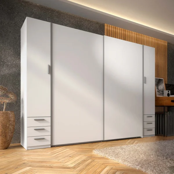 Armadio 270x208hcm 2 ante scorrevoli e 2 ante battente bianco Vega