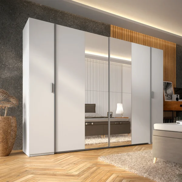 Armadio 270x208hcm 2 ante scorrevoli e 2 ante battente bianco Vega