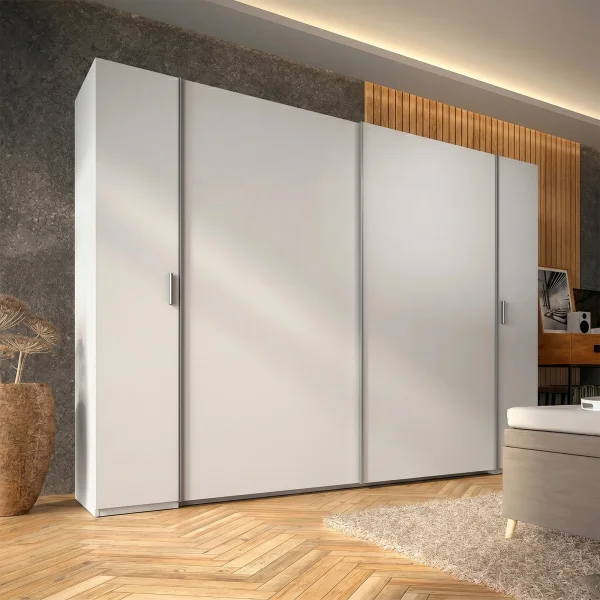 Armadio 270x208hcm 2 ante scorrevoli e 2 ante battente bianco Vega