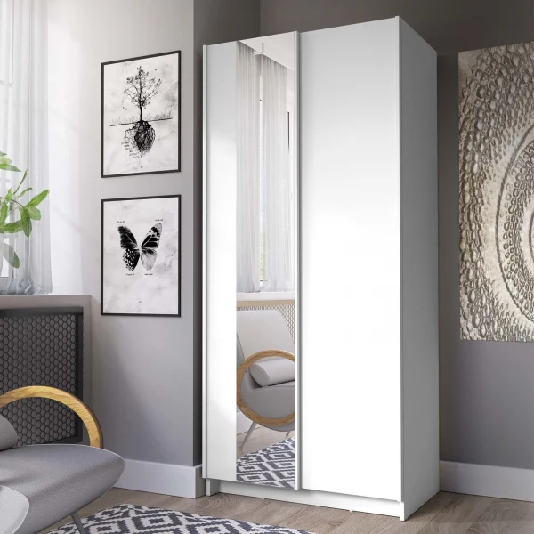 Armadio 80x182h cm 2 ante scorrevoli con specchio bianco Medora