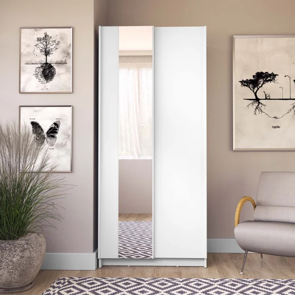 Armadio 80x182h cm 2 ante scorrevoli con specchio bianco Medora