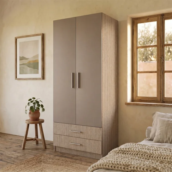 Armadio 80x191h cm 2 ante con cassetti moderno rovere scuro marrone Carlino