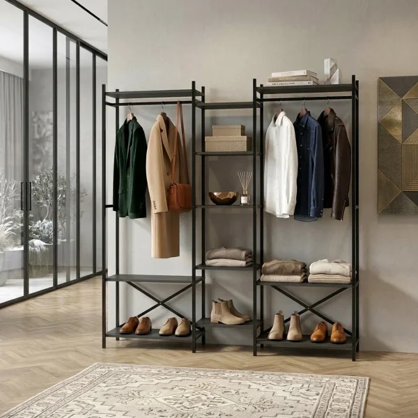 Armadio aperto con appendiabiti 172x181h cm 4 ripiani industrial metallo antracite Loft