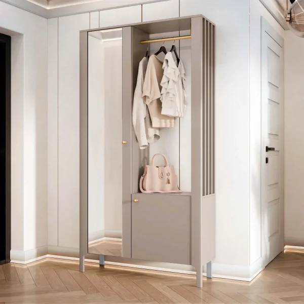 Armadio ingresso 105x197h cm con specchio e appendiabiti beige cashmere Elyana