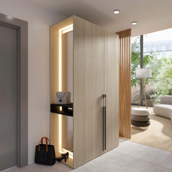 Armadio ingresso 110x207h cm 2 ante con led e specchio rovere Palermo
