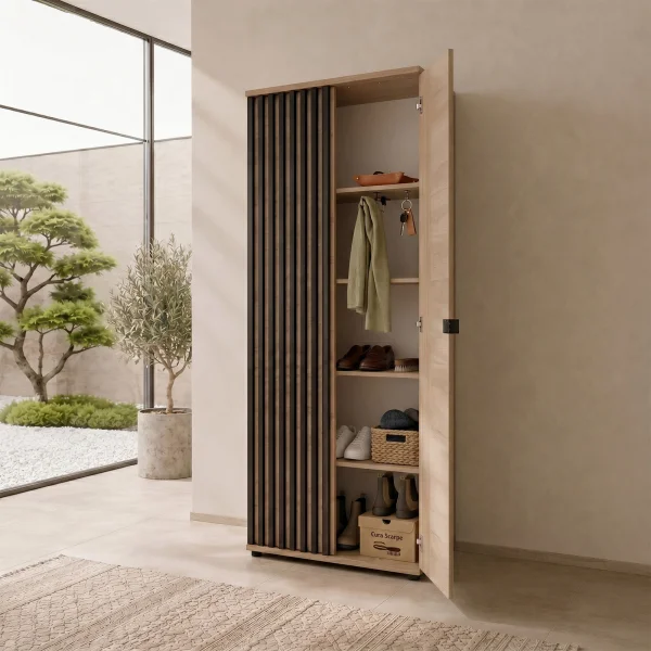 Armadio ingresso 60x202h cm cannettato rovere nero Berlino