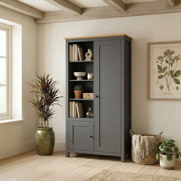 Armadio soggiorno 106x203h cm scandinavo 2 ante 4 vani giorno grigio grafite rovere Holga