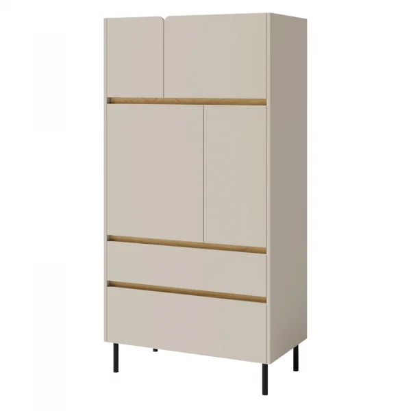 Armadio soggiorno 80x165h cm 4 ante 2 cassetti beige cashmere rovere chiaro Linfa