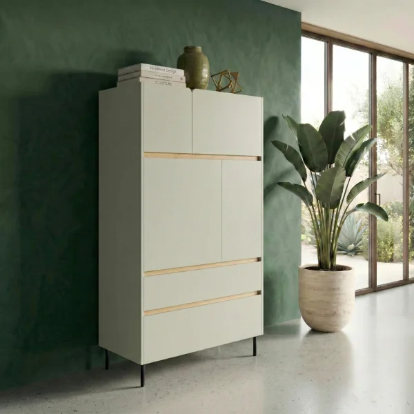 Armadio soggiorno 80x165h cm 4 ante 2 cassetti verde rovere chiaro Linfa