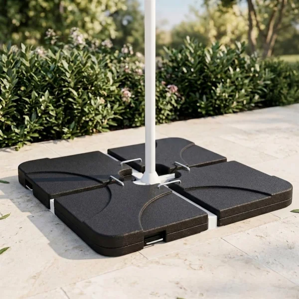 Base per ombrellone a sbalzo 50x50cm in 4 pezzi nero con attacco in metallo Atlas