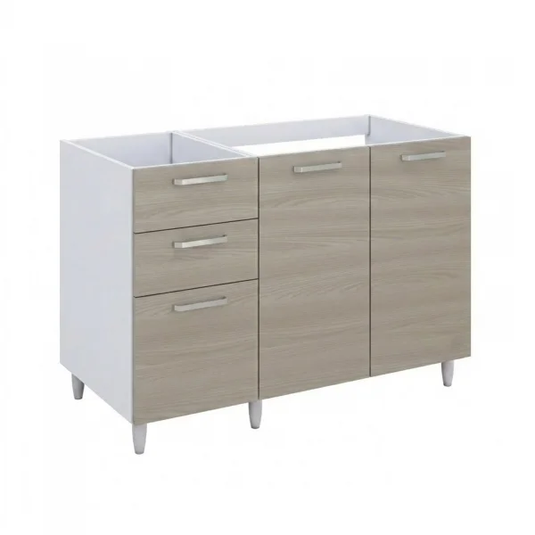 Base sottolavello 120x83h cm con doppio lavello e gocciolatoio a sinistra 2 ante 3 cassetti bianco rovere olmo Talise