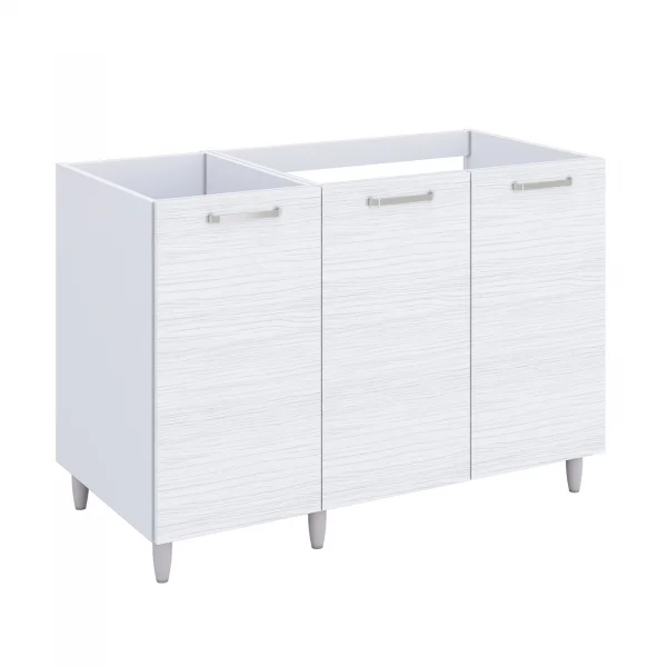 Base sottolavello 120x83h cm con doppio lavello e gocciolatoio a sinistra 3 ante bianco frassinato Talise
