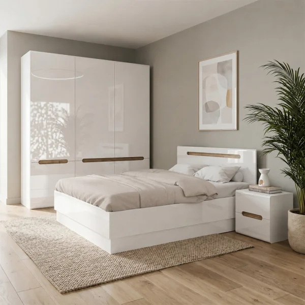 Camera da letto matrimoniale completa bianco lucido noce Biancastagno
