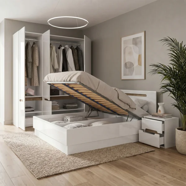Camera da letto matrimoniale completa bianco lucido noce Biancastagno