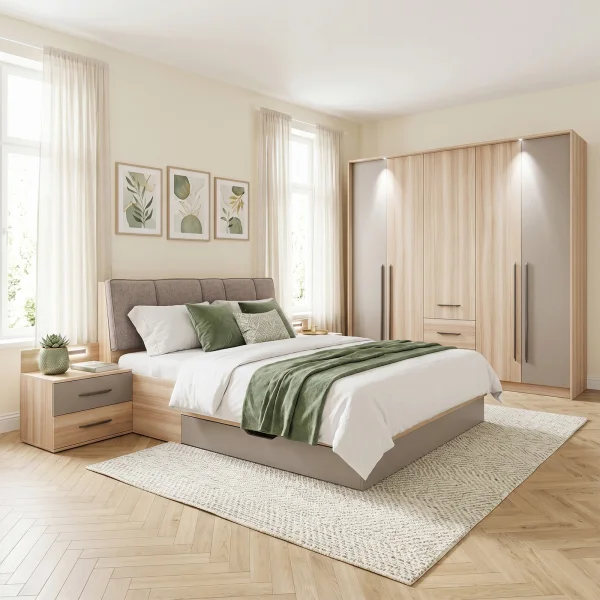 Camera da letto matrimoniale completa moderna rovere tortora Amelia