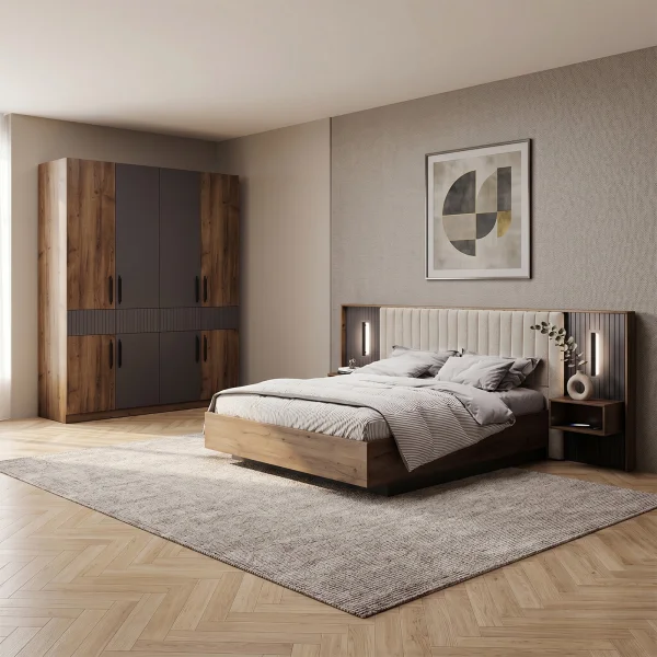 Camera da letto matrimoniale completa noce antracite Onice