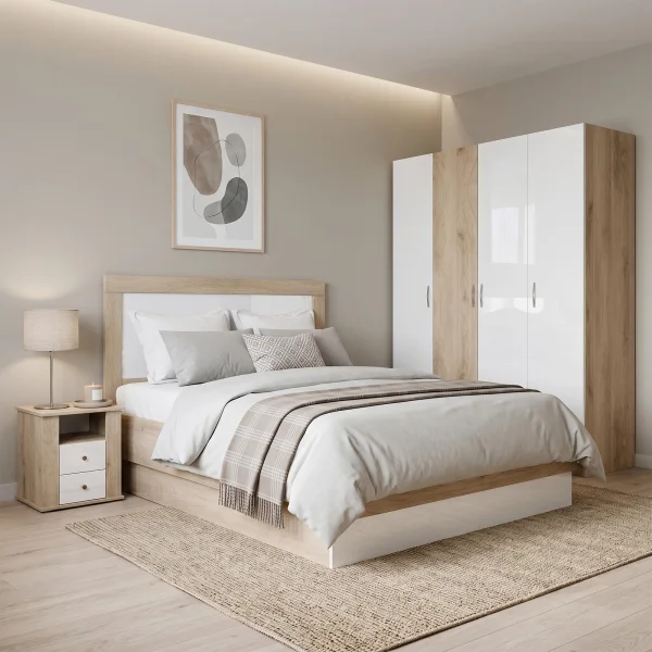 Camera da letto matrimoniale completa rovere bianco lucido Volterra