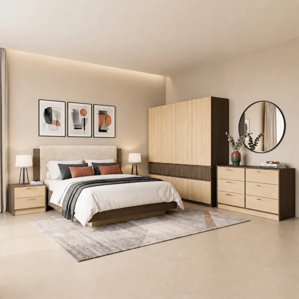 Camera da letto matrimoniale completa rovere chiaro e rovere scuro Pitigliano