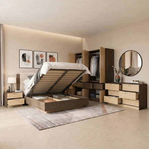 Camera da letto matrimoniale completa rovere chiaro e rovere scuro Pitigliano