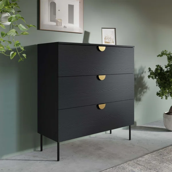 Cassettiera 100x107h cm 3 cassetti nero frassinato Innsbruck