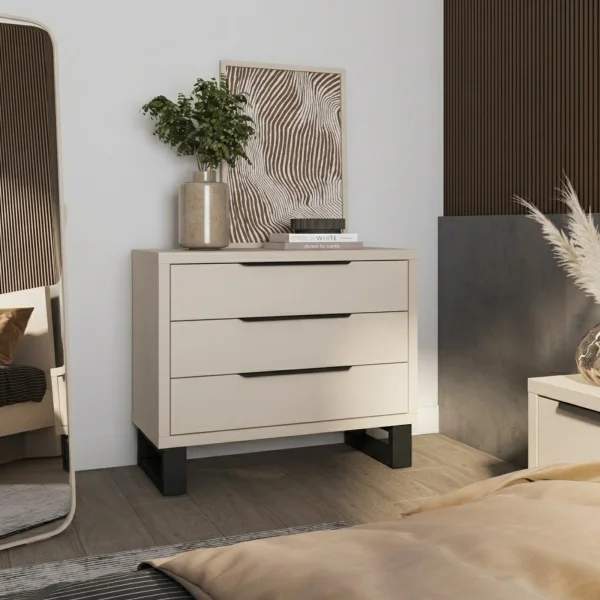 Cassettiera 100x83h cm 3 cassetti beige cashmere Petra